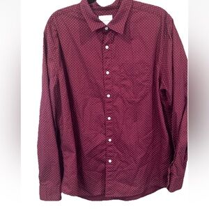 American Eagle Men's Maroon and White Polka Dot Button Up Size Extra Large LS